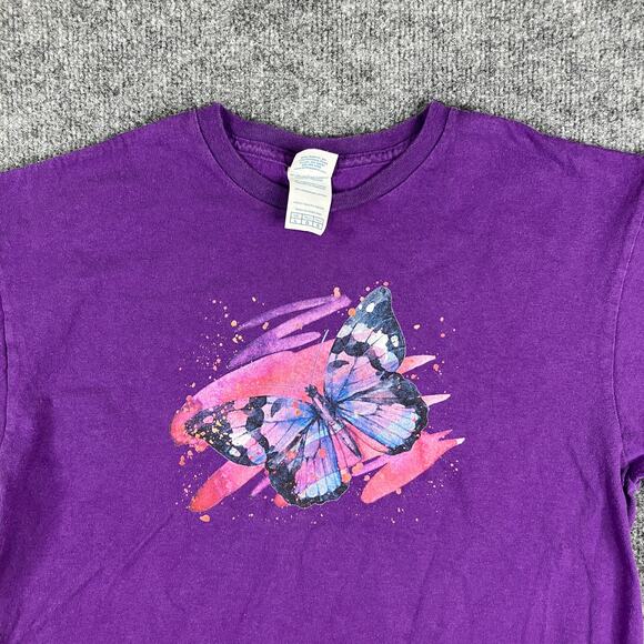 Delta Pro Weight TShirt Womens Large Purple Butterfly Graphic Short Sleeve Tee - Picture 1 of 8
